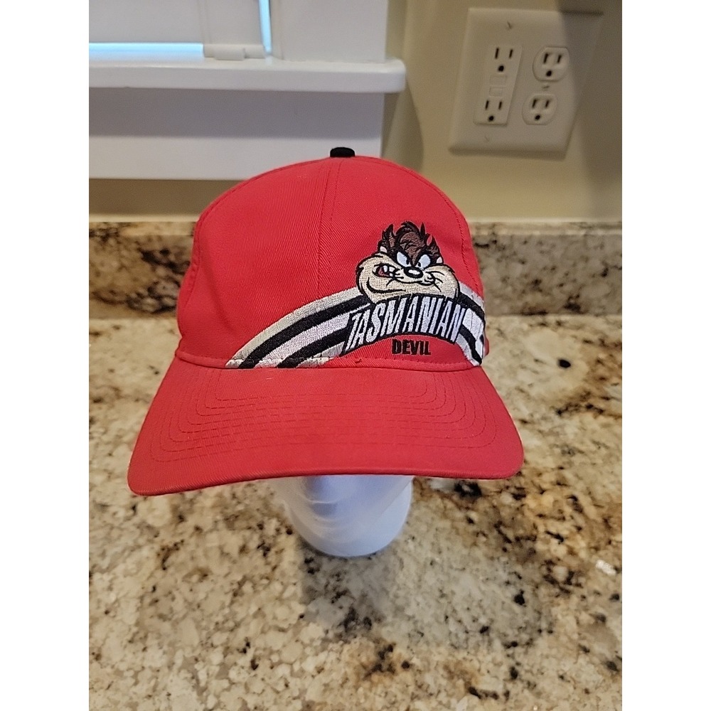 1998 Tasmanian Devil Looney Tunes Red Strapback Hat Adjustable Adult Vintage